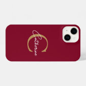 Elegantes Minimalistisches Burgundy- und Gold-Mono iPhone Hülle (Rückseite (Horizontal))