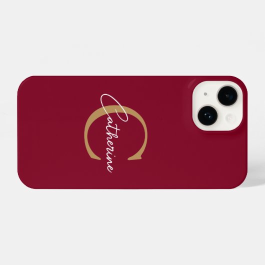 Elegantes Minimalistisches Burgundy- und Gold-Mono iPhone Hülle (Rückseite (Horizontal))