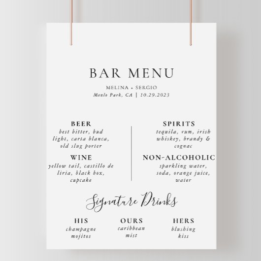 Elegantes Minimalistisches Calligrafy Wedding Bar Poster