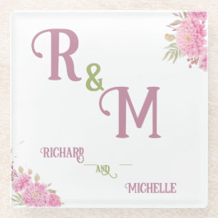 Elegantes minimalistisches Chic Anfangsbuchstabe M Glasuntersetzer