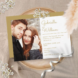 Elegantes minimalistisches Chic-Goldschrift-Foto-H Einladung