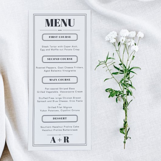 Elegantes Minimalistisches Chic Wedding Menu Menükarte