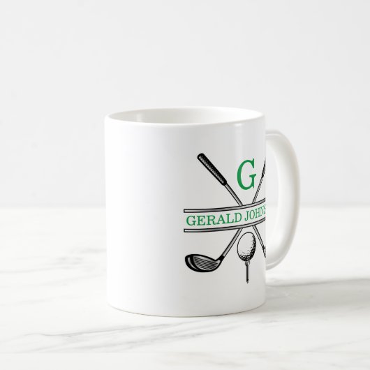Elegantes Minimalistisches Custom Golf Monogram Kaffeetasse (VorderseiteRechts)