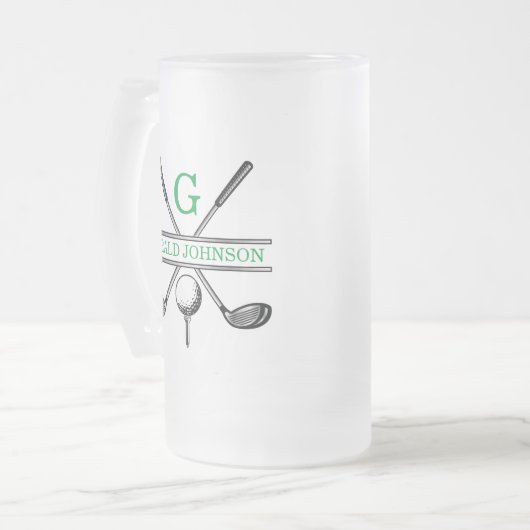 Elegantes Minimalistisches Custom Golf Monogram Mattglas Bierglas (Vorderseite Links)