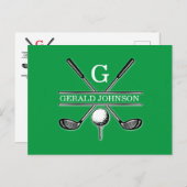 Elegantes Minimalistisches Custom Golf Monogram Postkarte (Vorne/Hinten)