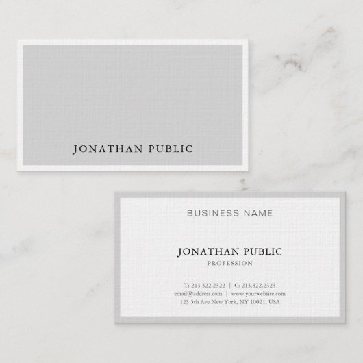 Elegantes Minimalistisches Design Grau Weiß Modern Visitenkarte (Vorne/Hinten)