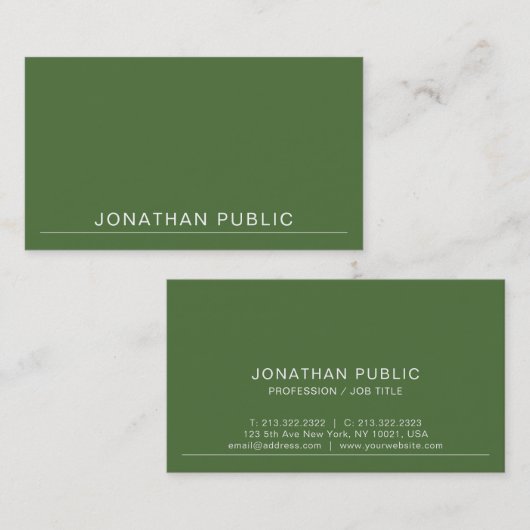 Elegantes Minimalistisches Design Grün Schlicht Tr Visitenkarte (Vorne/Hinten)