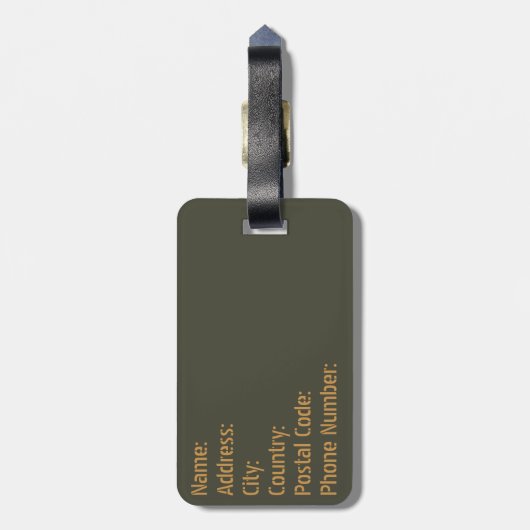 Elegantes minimalistisches dunkles Oliven-Monogram Gepäckanhänger (Rückseite vertikal)