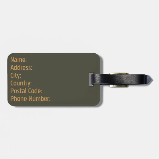 Elegantes minimalistisches dunkles Oliven-Monogram Gepäckanhänger (Rückseite horizontal)