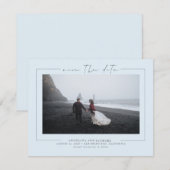 Elegantes Minimalistisches Dusty Blue Save the Dat Date (Vorne/Hinten)