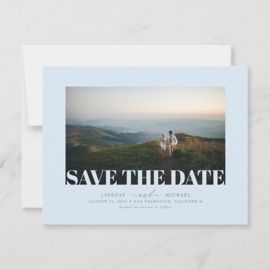 Elegantes Minimalistisches Dusty Blue Save the Dat Date (Vorderseite)