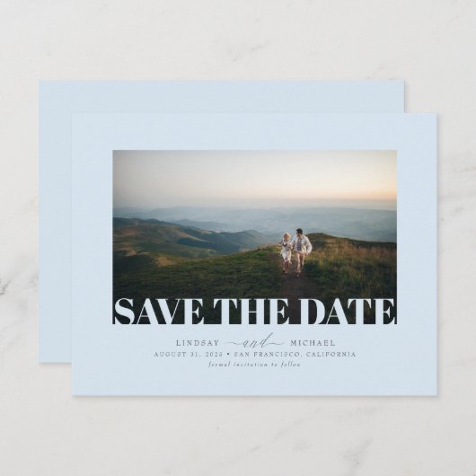 Elegantes Minimalistisches Dusty Blue Save the Dat Save The Date (Vorne/Hinten)