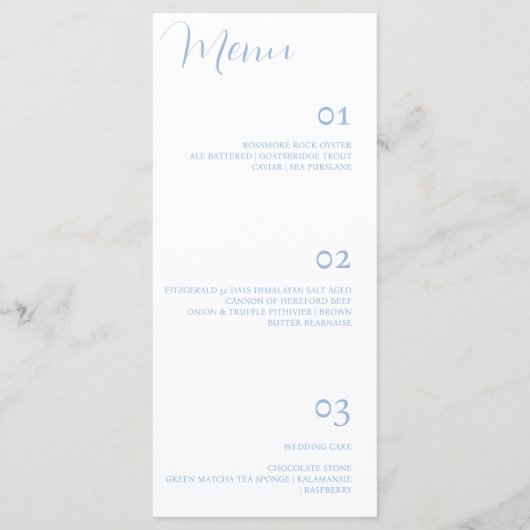 Elegantes Minimalistisches Dusty Blue Wedding Menu Menükarte (Rückseite)