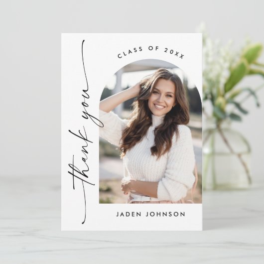 Elegantes Minimalistisches Einfaches Abschluss 2 F Dankeskarte (Stehend Vorderseite)