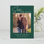 Elegantes Minimalistisches Emerald Green Foto Save The Date (Stehend Vorderseite)