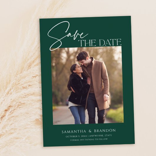 Elegantes Minimalistisches Emerald Green Foto Save The Date