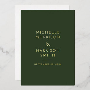 Elegantes Minimalistisches Emerald Green Wedding G Folieneinladung