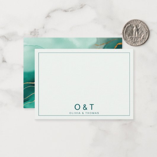 Elegantes Minimalistisches Emerald Wedding Couple Mitteilungskarte (Vorderseite/Rückseite Beispiel)
