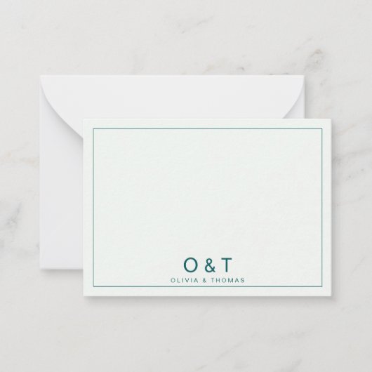 Elegantes Minimalistisches Emerald Wedding Couple Mitteilungskarte (Vorderseite)