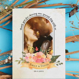 Elegantes Minimalistisches florales Foto Hochzeit  Postkarte