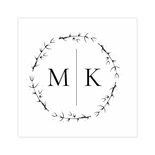 Elegantes Minimalistisches Foliage Wreath Monogram Gummistempel (Prägung)