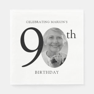 Elegantes Minimalistisches Foto 90. Geburtstag Serviette