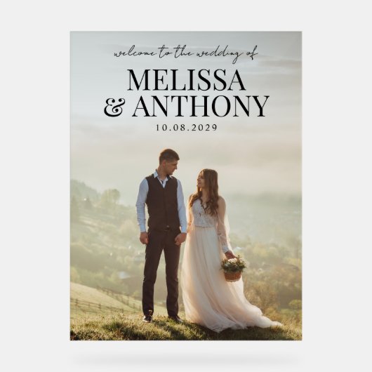 Elegantes Minimalistisches Foto Begrüßung Acrylschild (Vorderseite)