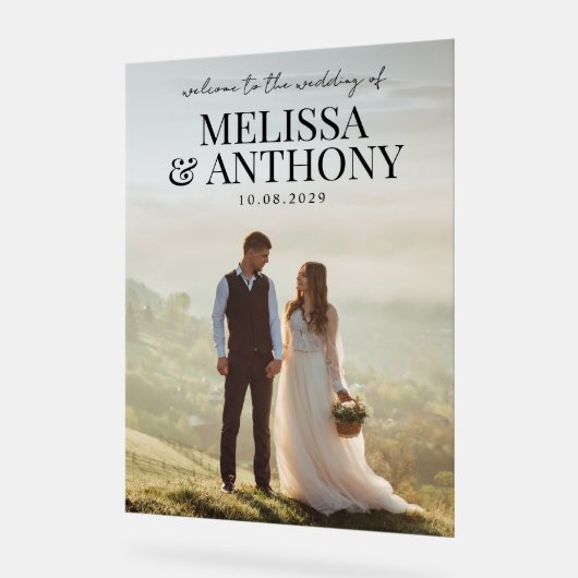 Elegantes Minimalistisches Foto Begrüßung Acrylschild (Winkel)