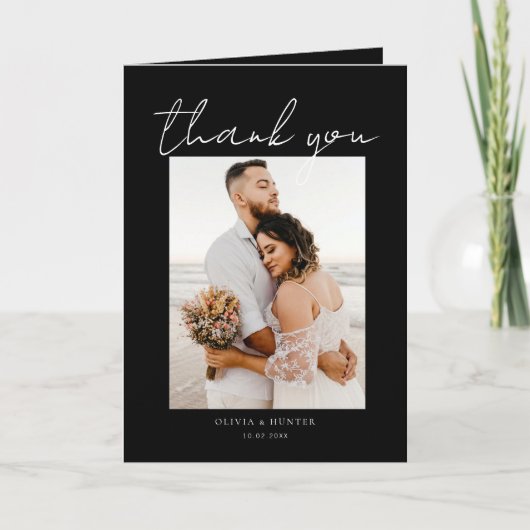 Elegantes Minimalistisches Foto Hochzeit Dankeschö Dankeskarte (Vorderseite)