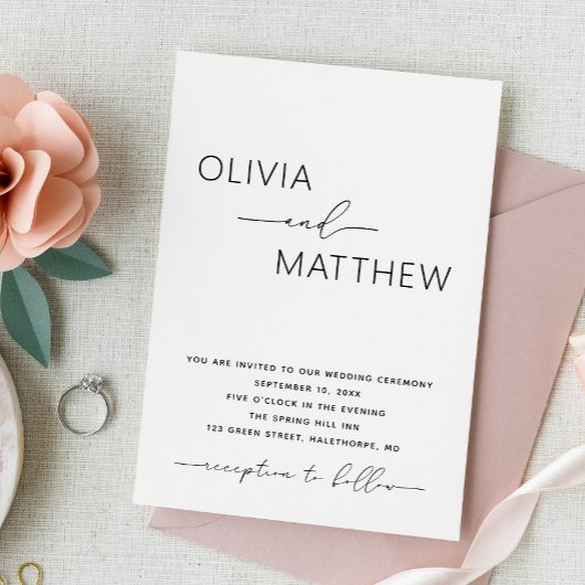 Elegantes Minimalistisches Foto Hochzeit + QR-Code Einladung