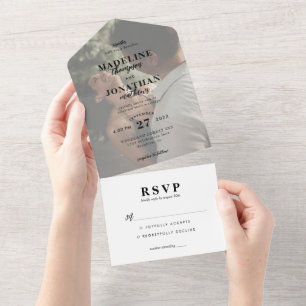 Elegantes Minimalistisches Foto Hochzeit Rsvp All In One Einladung