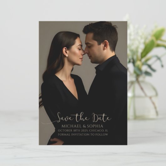 Elegantes Minimalistisches Foto Hochzeitsankündigu Save The Date (Stehend Vorderseite)