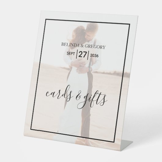 Elegantes Minimalistisches Foto Hochzeitskarten un Sockelschild (Vorderseite)
