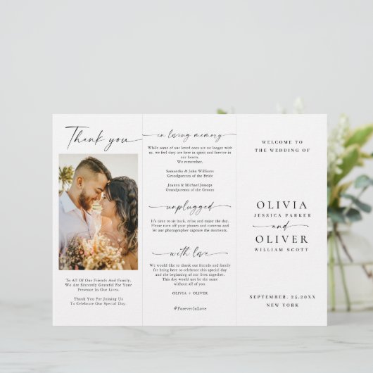 Elegantes Minimalistisches Foto Hochzeitsprogramm (Stehend Vorderseite)