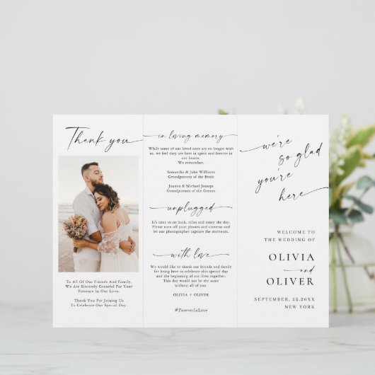 Elegantes Minimalistisches Foto Hochzeitsprogramm (Stehend Vorderseite)