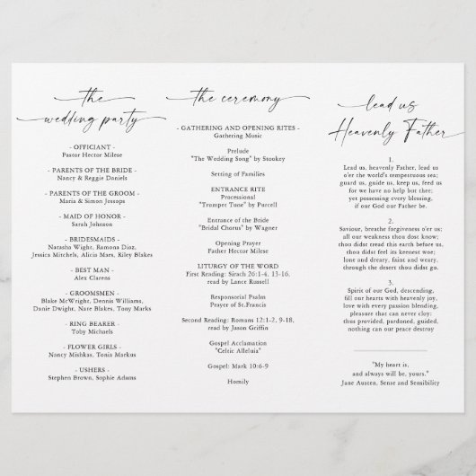 Elegantes Minimalistisches Foto Hochzeitsprogramm (Rückseite)