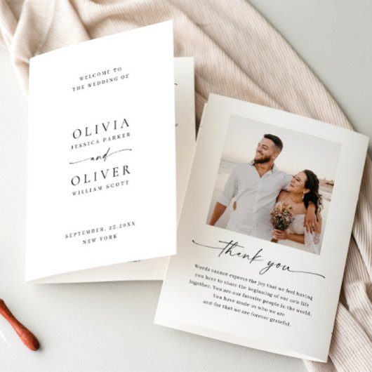 Elegantes Minimalistisches Foto Hochzeitsprogramm