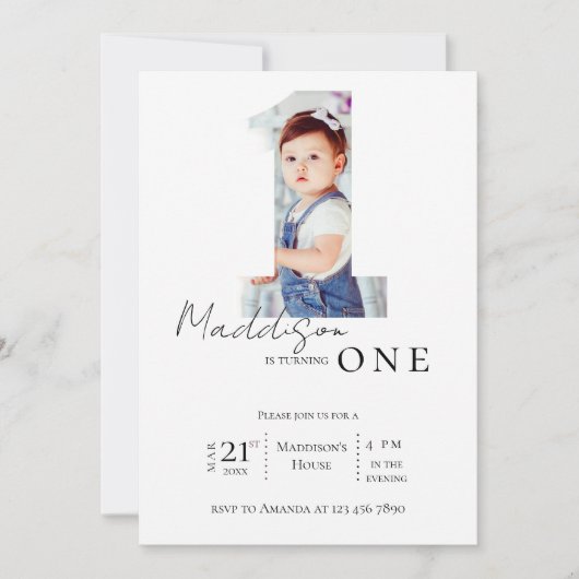 Elegantes Minimalistisches Foto Kinder Erste Gebur Einladung (Vorderseite)