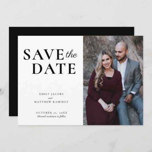 Elegantes Minimalistisches Foto mit traditionellem Save The Date (Vorne/Hinten)
