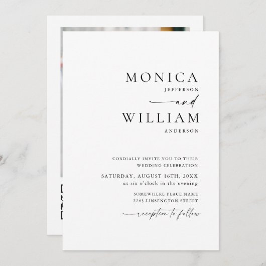 Elegantes Minimalistisches Foto QR-Code Hochzeit Einladung (Vorne/Hinten)