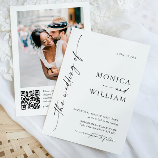 Elegantes Minimalistisches Foto QR-Code Hochzeit Einladung