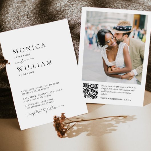 Elegantes Minimalistisches Foto QR-Code Hochzeit Einladung