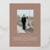 Elegantes Minimalistisches Foto Rose Gold Dankesch Folieneinladung (Rückseite)