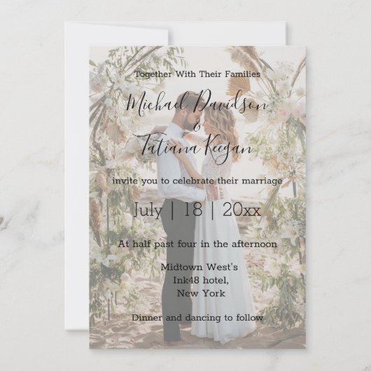 elegantes, minimalistisches Foto verblasst Einladung (Rückseite)