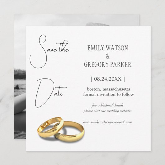 Elegantes minimalistisches Foto von Goldring Save The Date (Vorne/Hinten)
