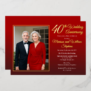 Elegantes minimalistisches Foto zum 40. Hochzeitst Folieneinladung