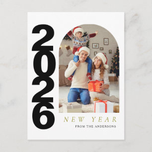Elegantes minimalistisches Frohes Neues Jahr Famil Feiertagspostkarte