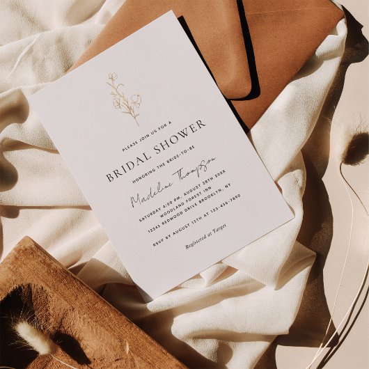 Elegantes Minimalistisches Gold Floral Brautparty Einladung