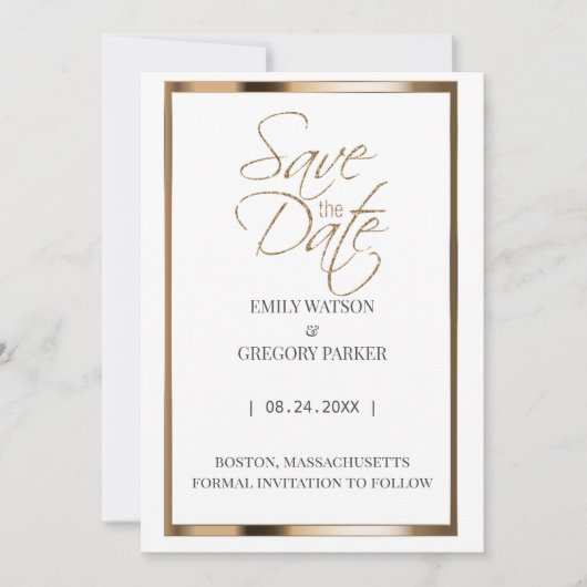 Elegantes, minimalistisches Gold Save the Date (Vorderseite)