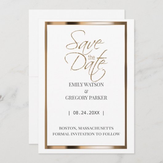 Elegantes, minimalistisches Gold Save the Date (Vorne/Hinten)
